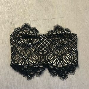 Superdown Black Lace Strapless Crop Top Size XS